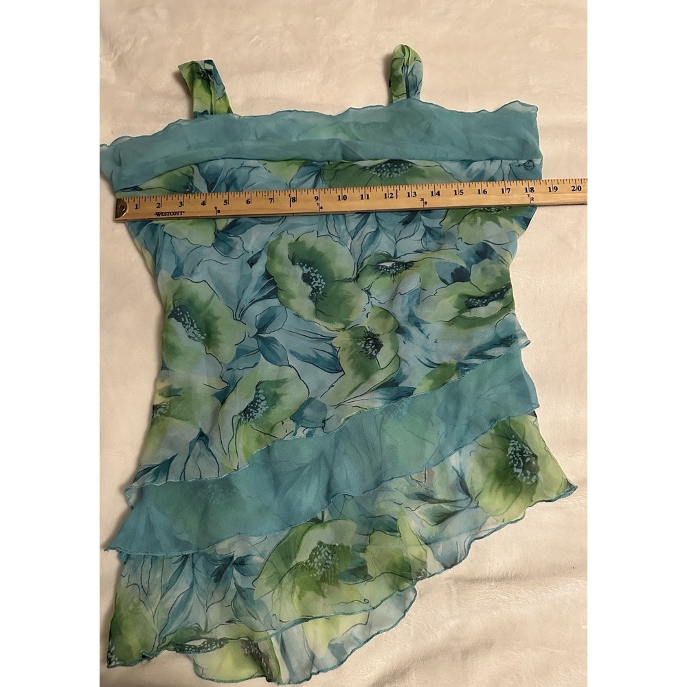 Vtg Y2K Dress Barn M Cami Top Tiered Ruffle Floral Asymmetrical Fairy Romance - Picture 11 of 12